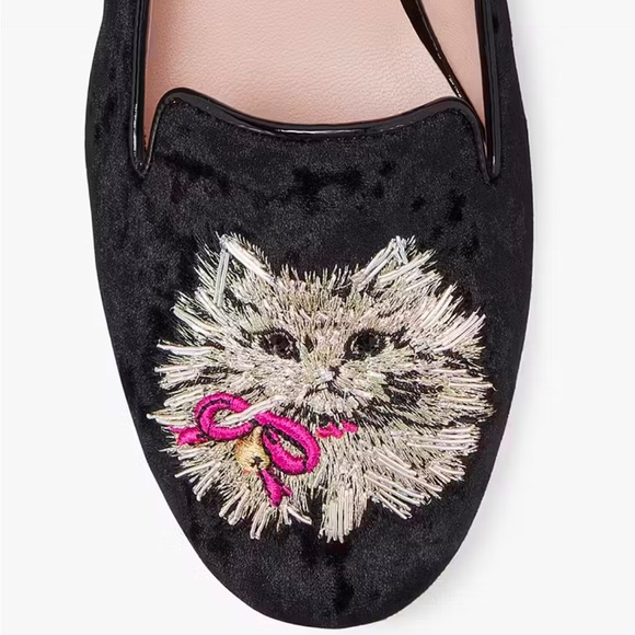 ♠️kate spade Lounge Whiskers Meow Cat Suede Loafers, Black Multi NIB - Picture 5 of 16